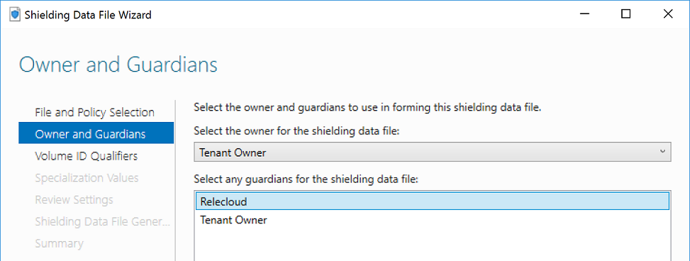 Asistente para archivos de datos de blindaje, propietario y guardianes