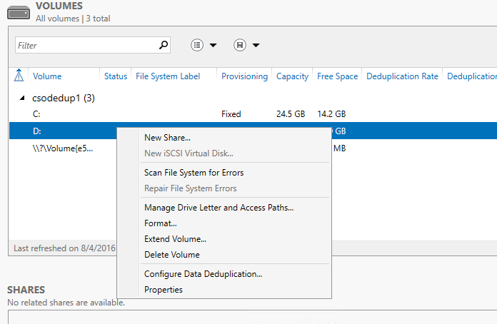 Haga clic en Configurar desduplicación de datos.