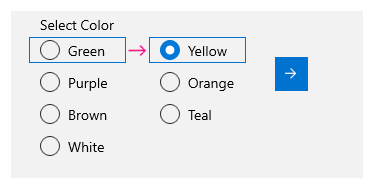 Ejemplo de navegación horizontal con el teclado en un grupo RadioButtons de varias columnas o filas