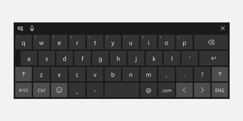 Teclado táctil de Windows para direcciones de correo electrónico