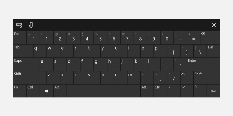 Captura de pantalla del teclado táctil en modo de diseño expandido.