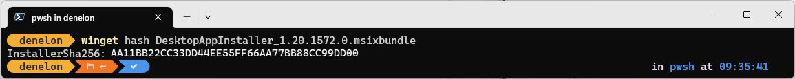 comando hash de winget