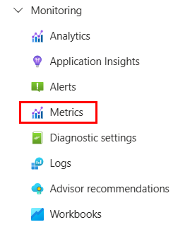 Screenshot of Metrics item in Monitoring menu in the portal.