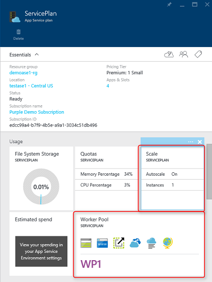 Screenshot that shows where to view the details of the Scale service plan and the Worker Pool service plan.