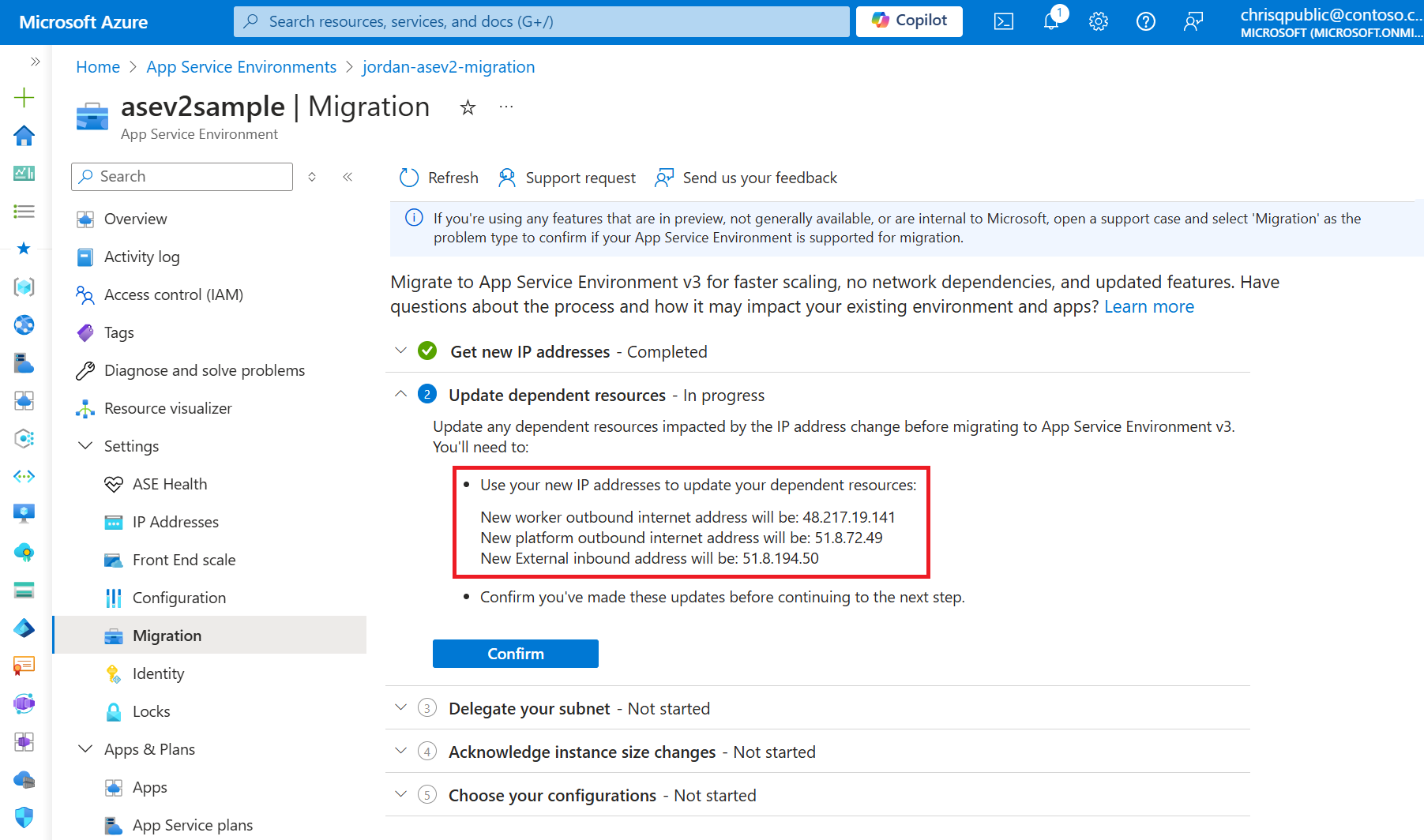 Screenshot that shows sample IPs generated during premigration.