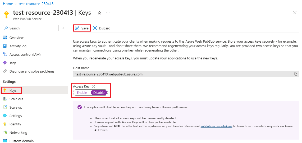 Screenshot that shows turning off local authentication.