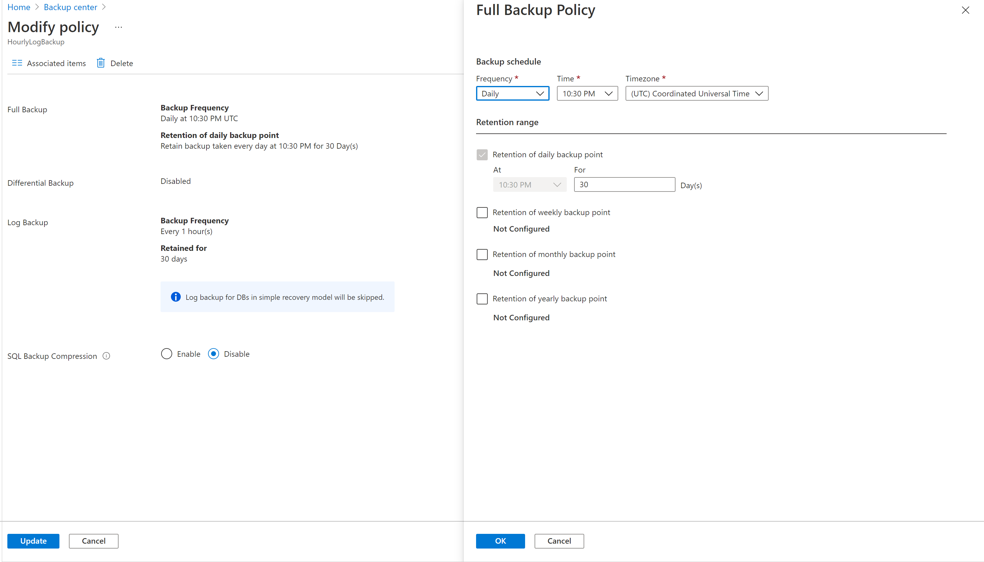 Modify backup policy