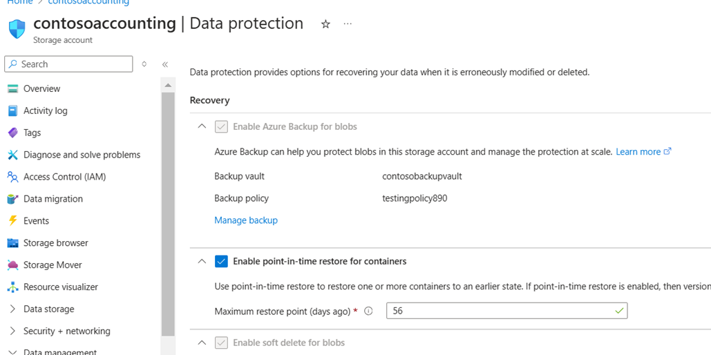 Data protection tab