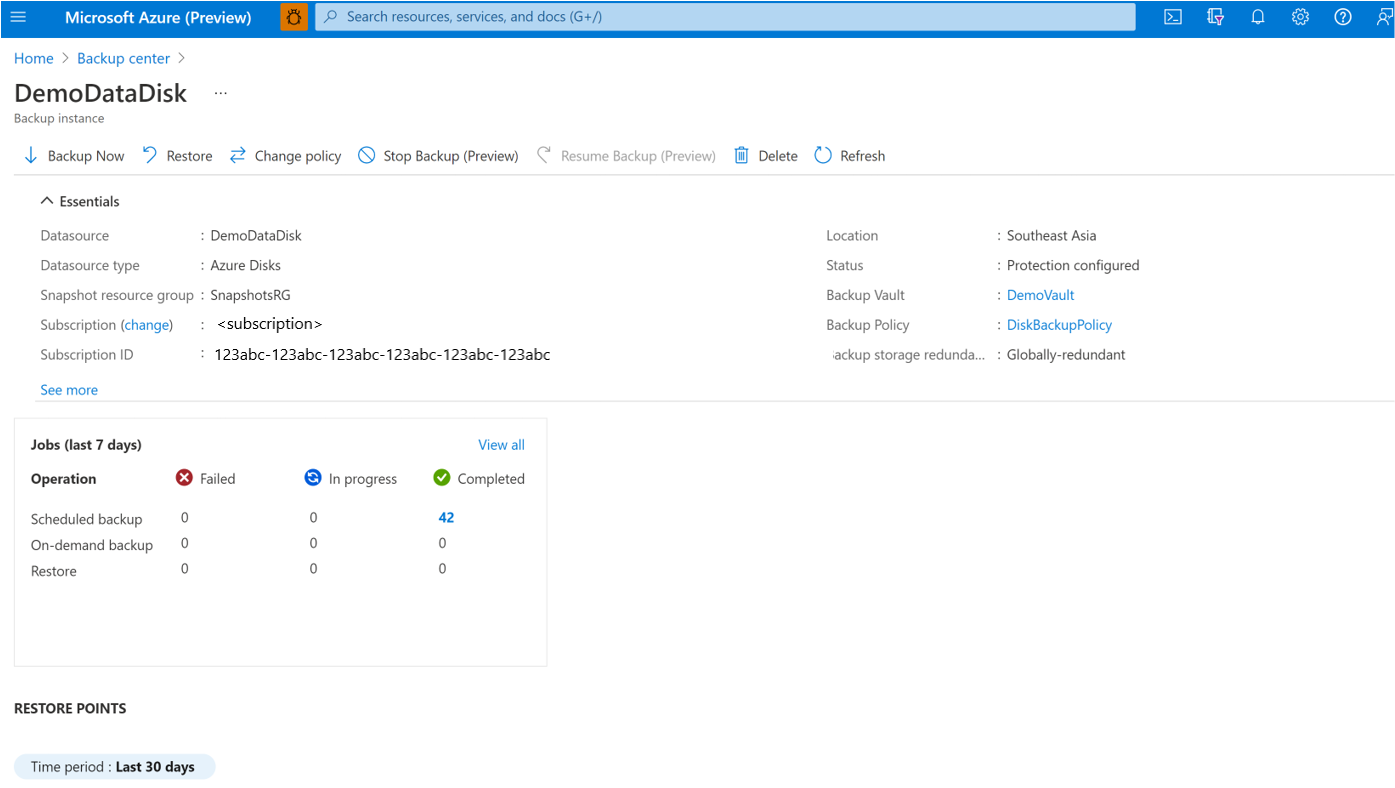 Screenshot showing the process to delete a backup instance.