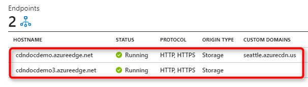 Screenshot of the content delivery network profile endpoints.