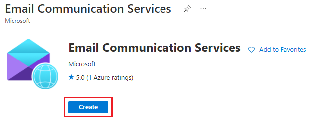 Screenshot that shows Create link to create Email Communication Service.