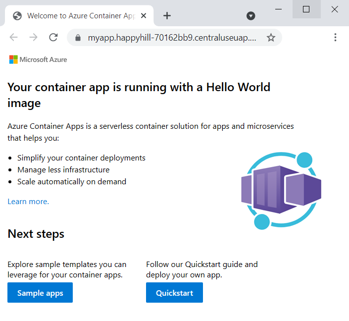 Screenshot of container app web page.