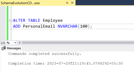 Screenshot of the ALTER command in Azure Data Studio.