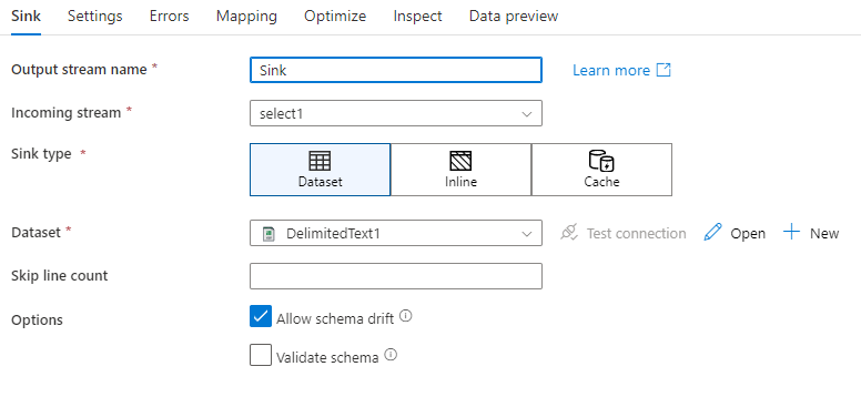 Screenshot that shows Sink settings.