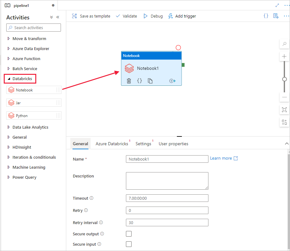 Screenshot showing how to drag the notebook to the designer surface.