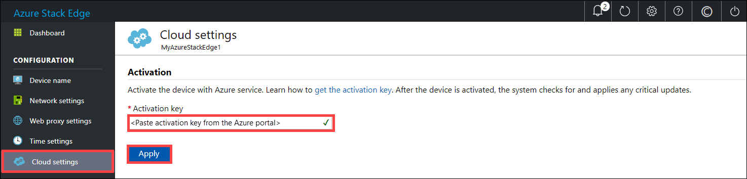 Local web UI "Cloud settings" page