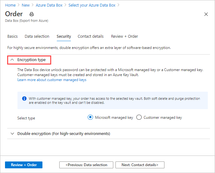 Security screen showing Encryption type settings