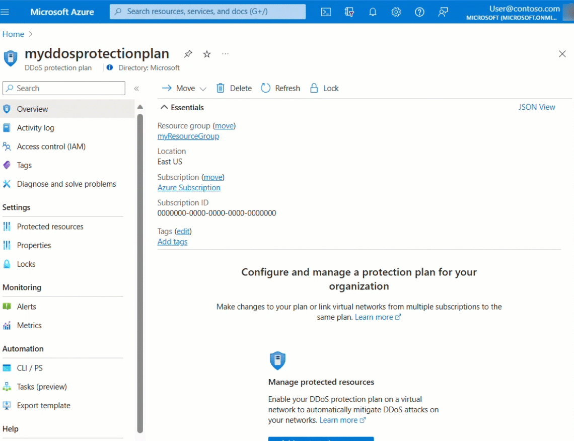 Gif of adding a virtual network with Azure DDoS Protection.