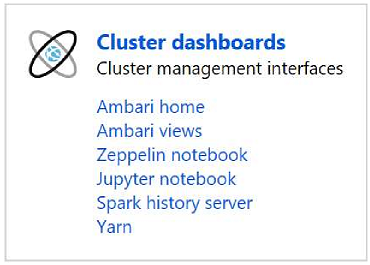 Screenshot that shows the HDInsight Apache Hadoop cluster menu.