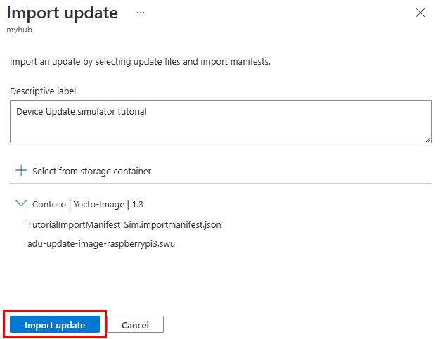 Screenshot that shows uploaded files to be imported as an update.