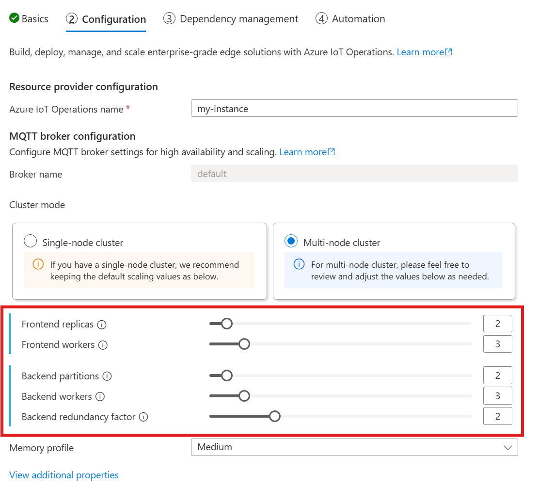 Screenshot showing in Azure portal where to configure broker cardinality directly.