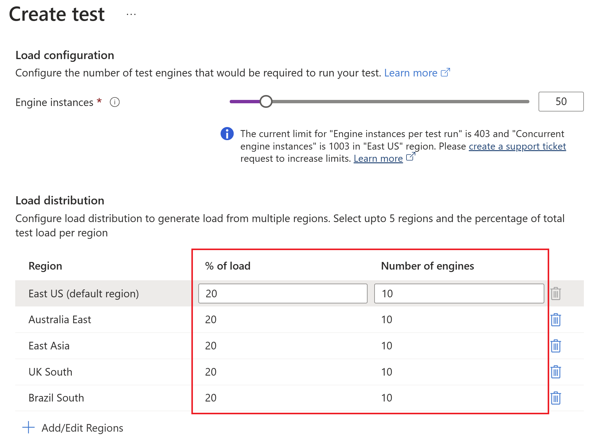 Screenshot that shows the option update the number of engines to update load distribution.