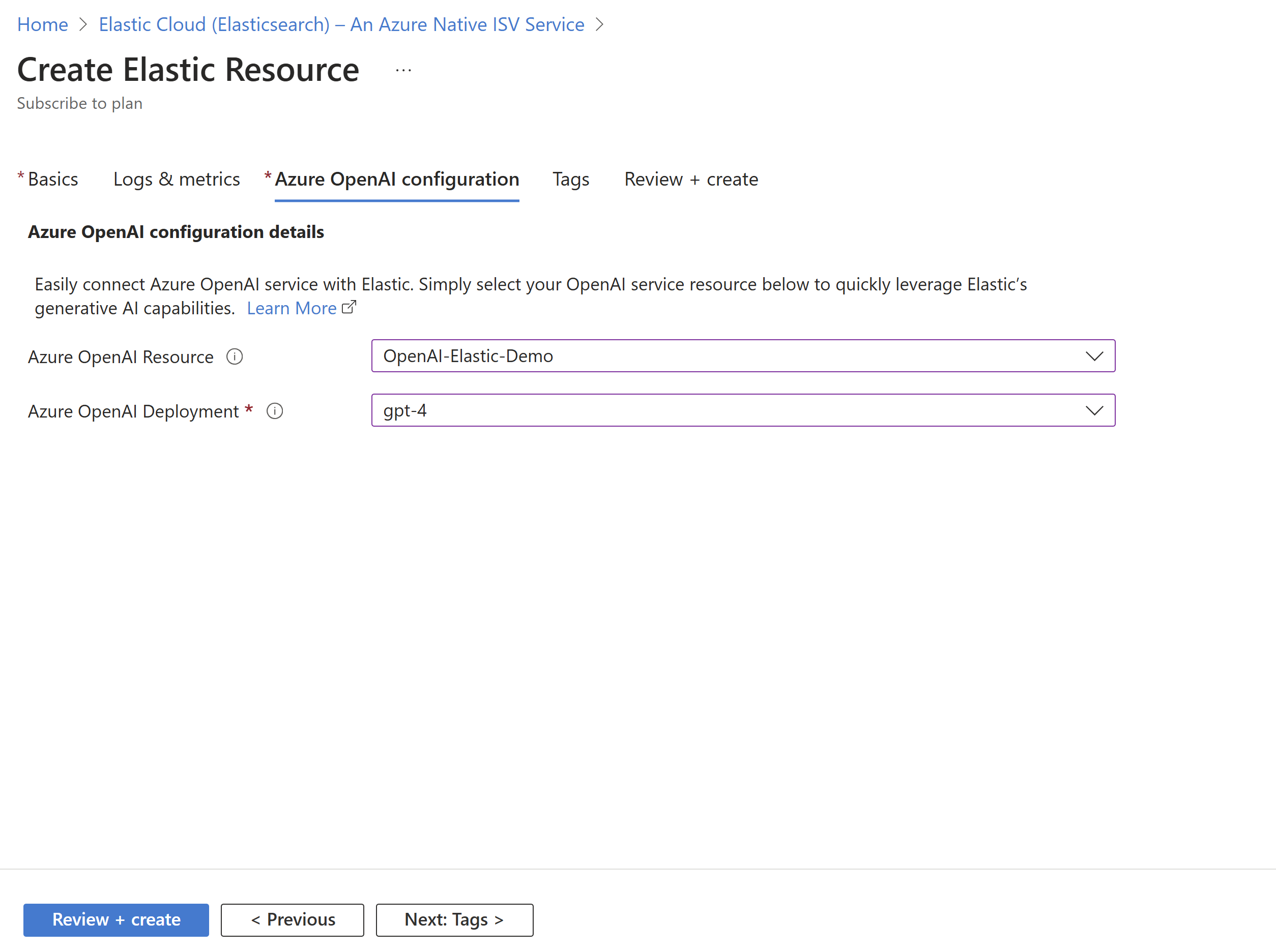 Screenshot of how to configure Azure OpenAI Connector.