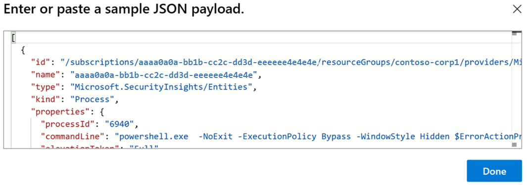 Screenshot of pasting the sample payload.