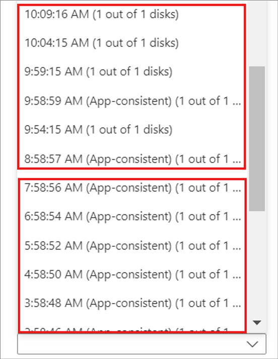 List of generated recovery points