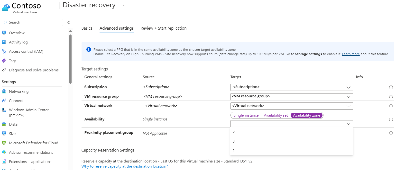 Screenshot of advanced settings for disaster recovery.