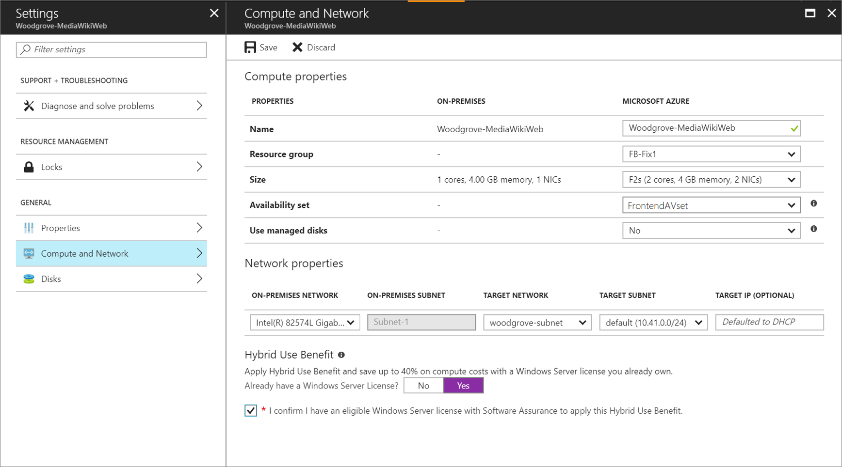 Compute and network properties window