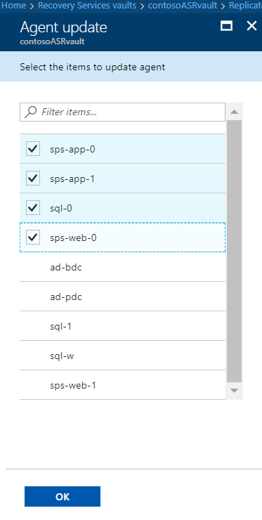 Replicated items VM list