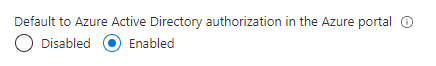 Screenshot showing how to configure default Microsoft Entra authorization in Azure portal for existing account