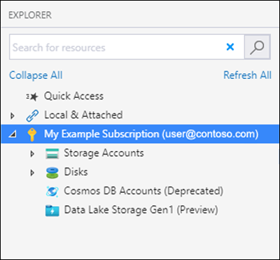 Screenshot showing Storage Explorer main page