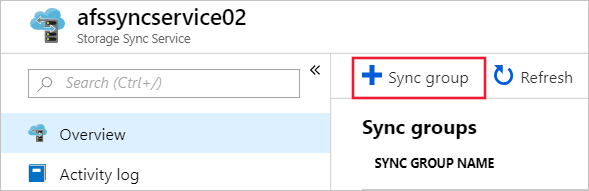 Screenshot showing how to create a new sync group in the Azure portal.