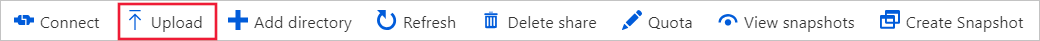 Screenshot showing where to find the Upload button for the new file share.