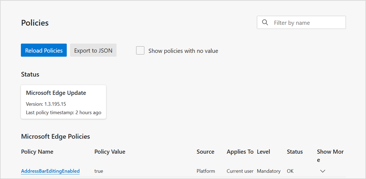 View configured policies in browser