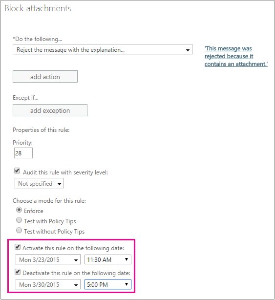 Rule showing a time limit.