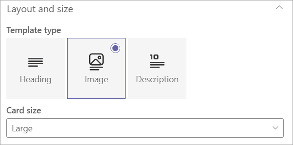 Screenshot showing options under the layout and size category in the properties pane.