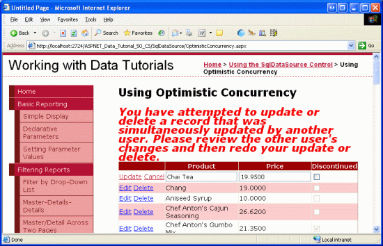 A Message is Displayed in the Face of a Concurrency Violation