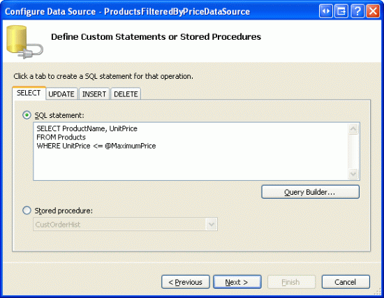 Return Only Those Products Less Than or Equal to a Parameter Value