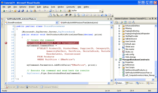 Set a Breakpoint in the GetProductsWithPriceLessThan Method