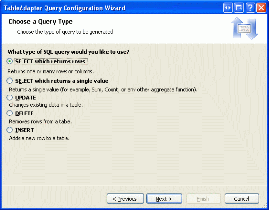 Since the Query Will Return a Record from the Categories Table, Choose SELECT which returns rows