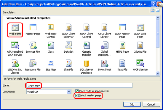 Add a New ASP.NET Page Named Login.aspx