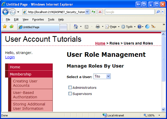 The Page Displays the Users and Roles