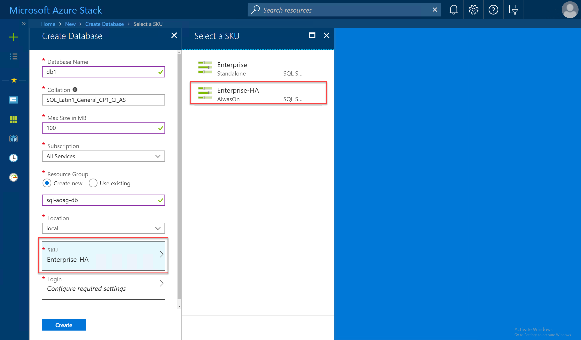 Select SKU in Azure Stack Hub user portal