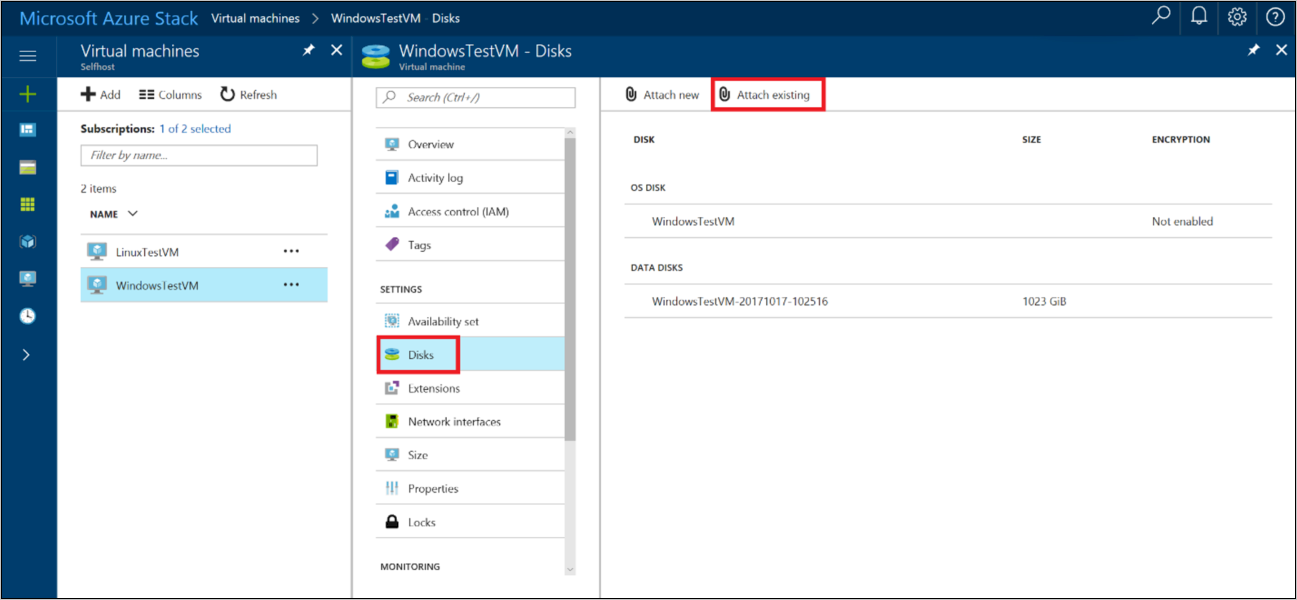 Example: Attach an existing disk