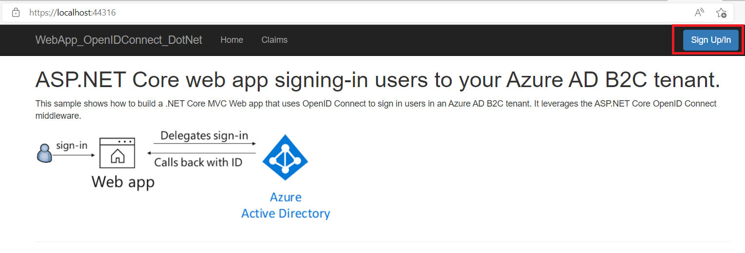 Screenshot of the  sign in and sign up button on the project Welcome page.