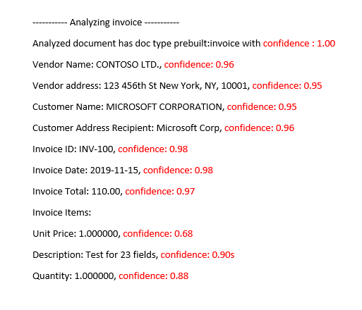 confidence scores from Document Intelligence Studio