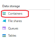 Screenshot of Data storage menu in the Azure portal.